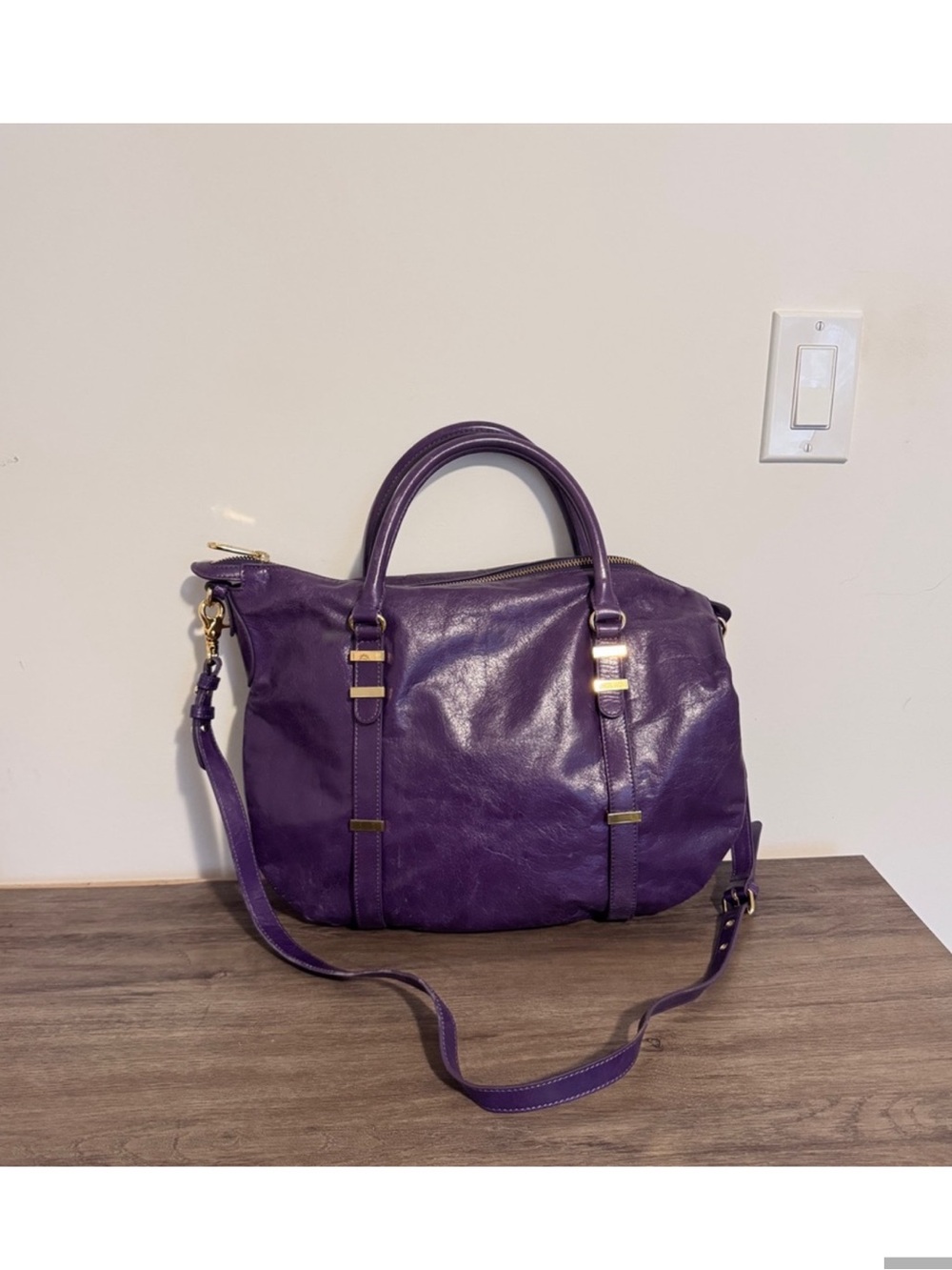 Badgley Mischka Purple Leather Satchel Bag